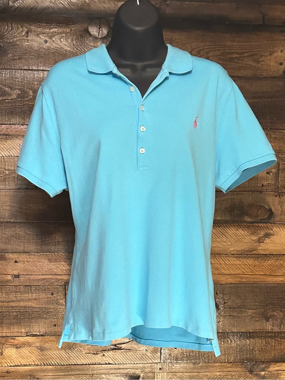 Polo Ralph Lauren Women’s Slim Fit Polo Shirt Light Blue Pink Pony XL